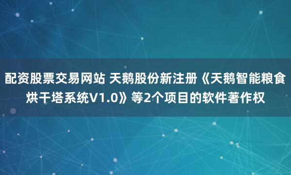配资股票交易网站 天鹅股份新注册《天鹅智能粮食烘干塔系统V1.0》等2个项目的软件著作权